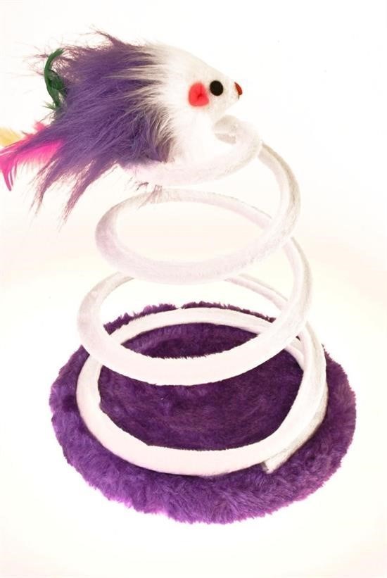 BUFFER® Tahta Tabanlı Peluşlu Hareketli Yaylı Eğlenceli Kedi Oyuncağı