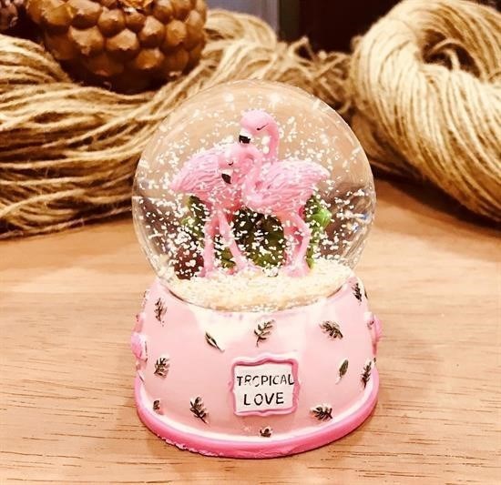 BUFFER® Pembe Flamingo Orta Boy Işıklı Müzikli Kar Küresi (A)