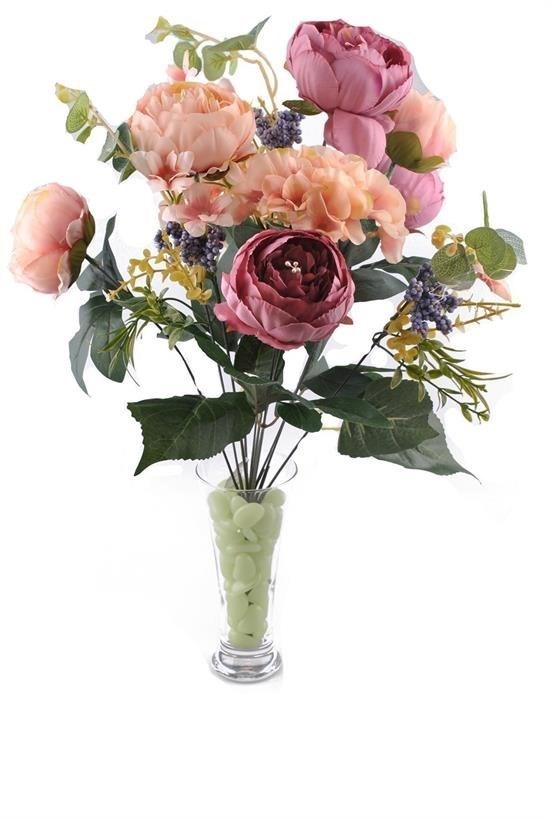 BUFFER® 11 Dallı 50 cm Gül Demeti Dekoratif Yapay Çiçek Yavruağzı  Renk