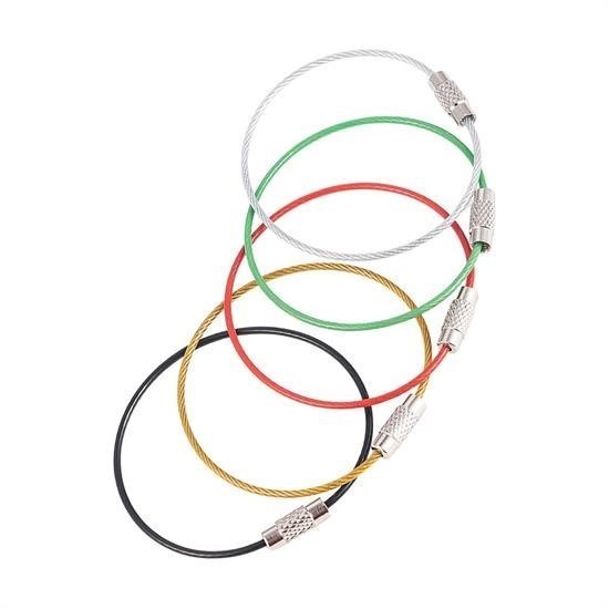 BUFFER® Renkli Karabina Paslanmaz Çelik Tel Fener Tutma Halat Kablo Vida Kilitleme Anahtarlık 5 Adet