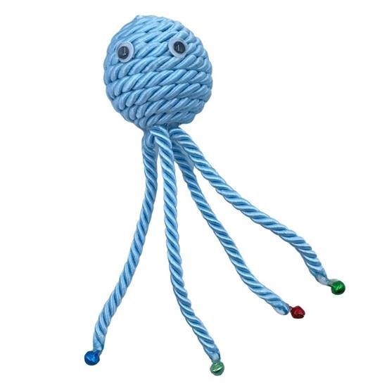  BUFFER® Zilli Peluş Yumuşacık Renkli Hasır  Mavi Ahtapot  Kedi Oyuncağı