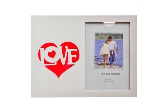 BUFFER® Decotown Kalpli Love Yazılı Romantik Ahşap Fotoğraf Çerçevesi