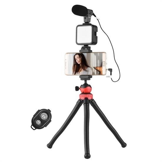 BUFFER® Esnek Tripod Stüdyo Işıklı Mikrofonlu Telefon Kamera Uyumlu Video Canlı Yayın Vlog Kiti 