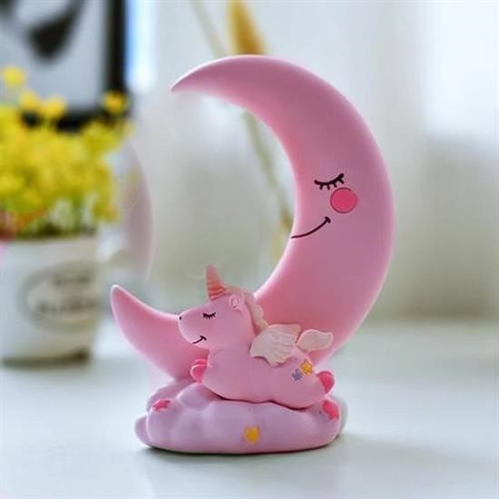 BUFFER® Sevimli Ay Ve Unicorn Dekorlu Renk Değiştiren Gece Lambası Pembe