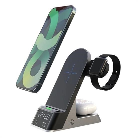 BUFFER® Kablosuz Şarj Standı Apple Android UyumluKablosuz Çalar Saatli Masa Üstü Çok Girişli Hızlı 