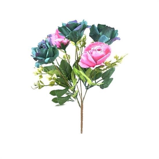 BUFFER® 5 Dallı 28 cm Gül Yapay Çiçek  Yeşil Lila-CK010YL