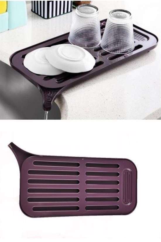 BUFFER® Pratik Lavabo Kenarı Tezgah Üstü Süzmatik Süzgeçli Bulaşık Sepeti