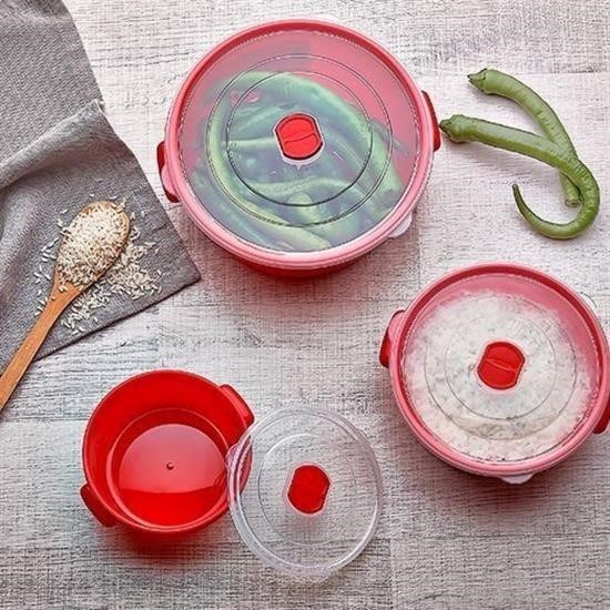 BUFFER® BPA İçermez Çok Amaçlı Mikrodalga Fırın Pişirici 3lü Set Tencere