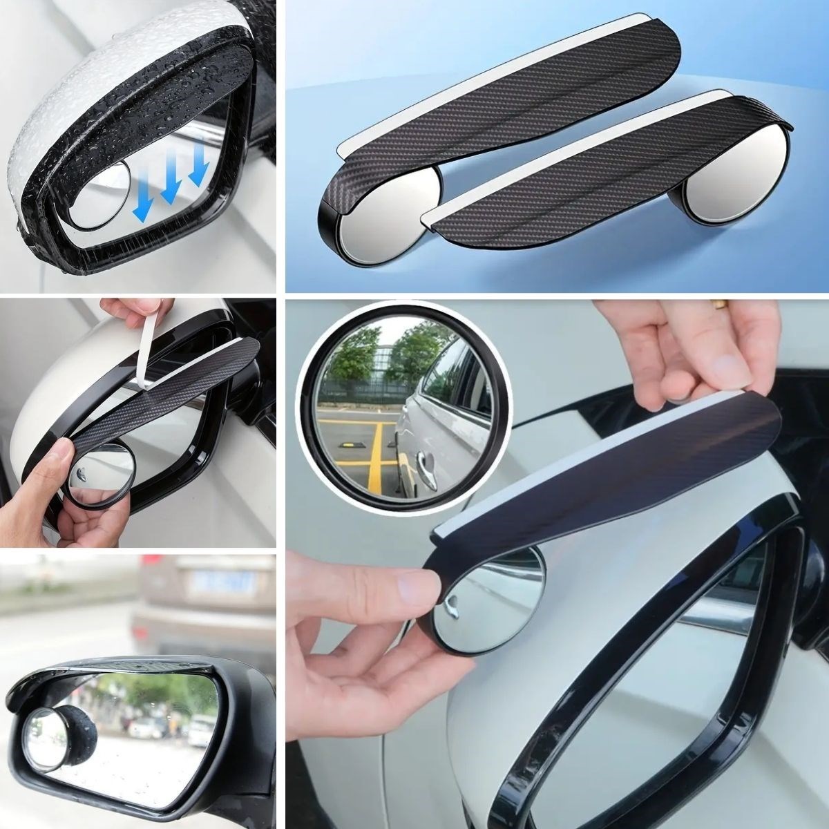  BUFFER® 2 Adet Kendinden Aynalı Karbon Fiber Görünümlü Araba Yan Ayna Yağmur Koruyucuları Yağmur & Kar Kalkanı Visörler