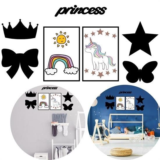 BUFFER® DECO102 Princess Dekoratif Duvar Süsü Tablo Aksesuar Ahşap Tasarım Hediye Pano Sticker Seti