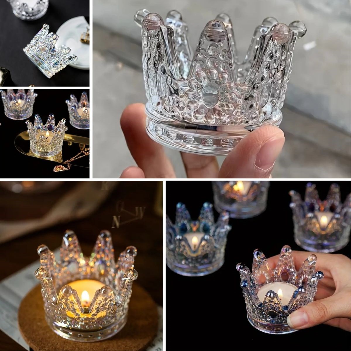 BUFFER® Kral Tacı Model Mini Mumluk,Küllük,Lokumluk Çok Amaçlı Şeffaf Cam Kase