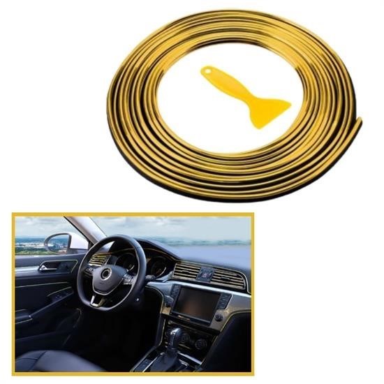 BUFFER® Gold Araba Oto Trim Dekorasyon Şeridi Kauçuk Elastik Kolay Kurulum 5 metre Şerit Bant