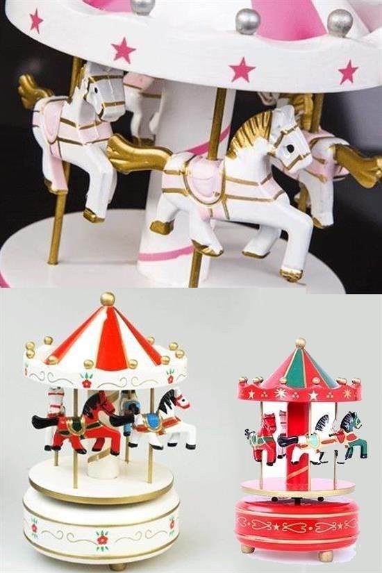 BUFFER® Nostaljik El Yapımı Atlı Karınca Müzik Kutusu Kırmızı  Mavi