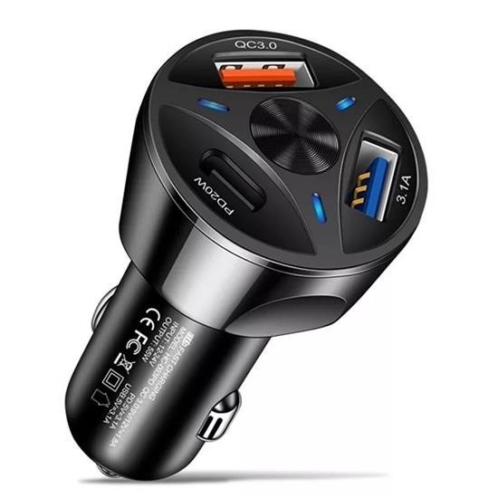 BUFFER® 55W 3 Port Usb Araç İçin Telefon Şarj Cihazı 3 Girişli Çakmaklık Adaptör-31A PD 20W QC 30