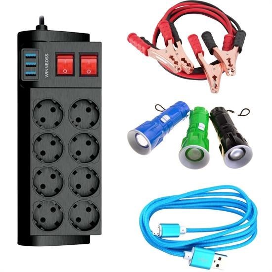 BUFFER® Deprem Pratik Elektronik Seti 1.5 Mt Şarj Kablosu+El Feneri+Takviye Kablosu+Uzatma Kablosu