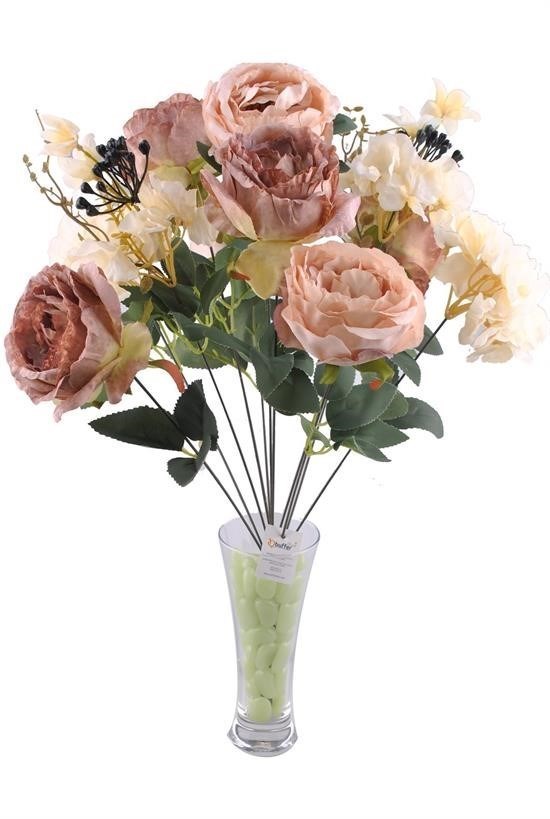 BUFFER® 11 Dallı 50 cm Gül Demeti Dekoratif Yapay Çiçek Somon Renk