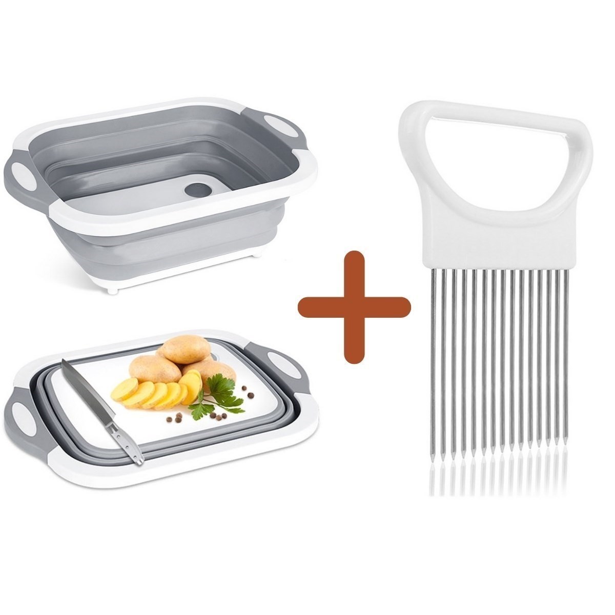 BUFFER® Katlanabilir Plastik Badya Leğen Ve Eşit Şekilde Sebze Dilimleme Aleti Aparatı Seti