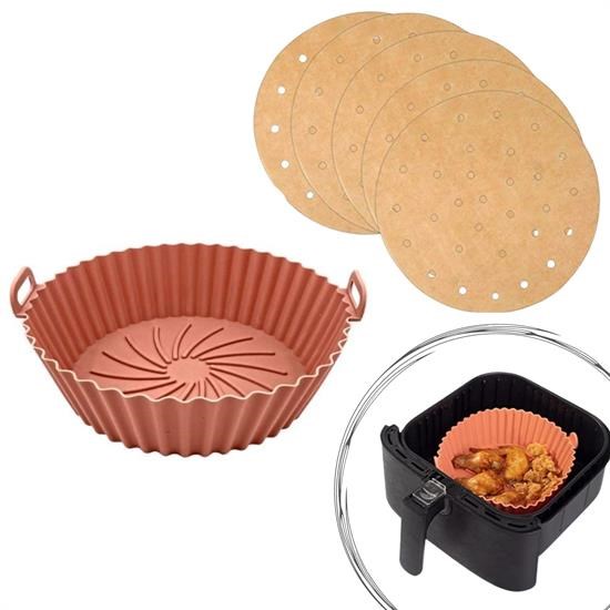 BUFFER®Vizon Pişirme Matı 20 Cm Ve 100 Adet Tek Kullan-At Air Fryer Pişirme Kağıdı Yuvarlak Delikli 