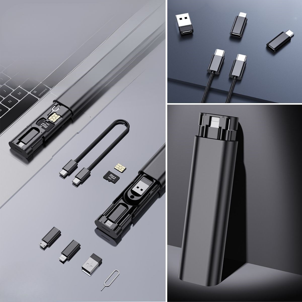 BUFFER® Cep Tipi 60W Bas Aç Type-C,İphone Şarj,Micro USB Hızlı Şarj Data Kablo Seti 