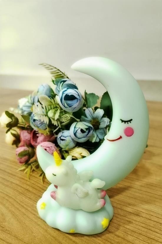 BUFFER® Sevimli Ay Ve Unicornlu Renk Değiştiren Gece Lambası Su Yeşili