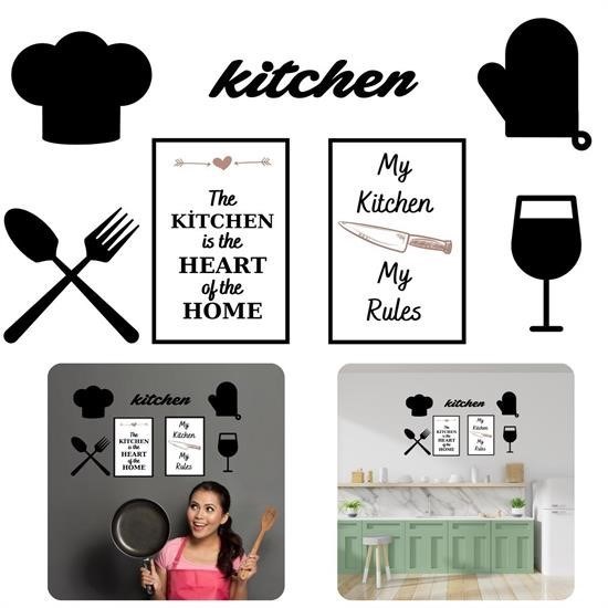 BUFFER® DECO100 Kitchen Dekoratif Duvar Süsü Tablo Aksesuar Ahşap Tasarım Hediye Pano Sticker Seti