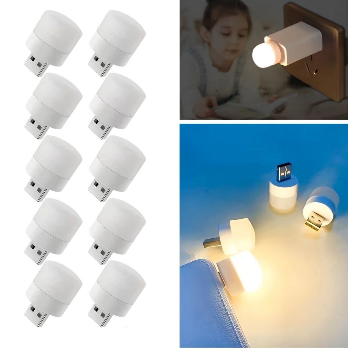 Ürün Gezgini® USB Mini Top LED 10’lu Aydınlatma Seti – Sıcak Renkli Gece Lambası, Enerji Tasarruflu Mikro LED Işıklar