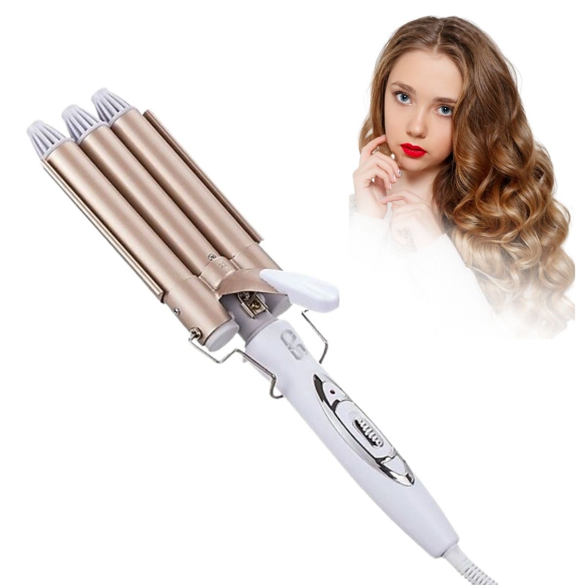 caselka® 3 Başlıklı Elektrikli Saç Dalgalandırma Maşası – Hızlı ve Kalıcı Plaj Dalgaları