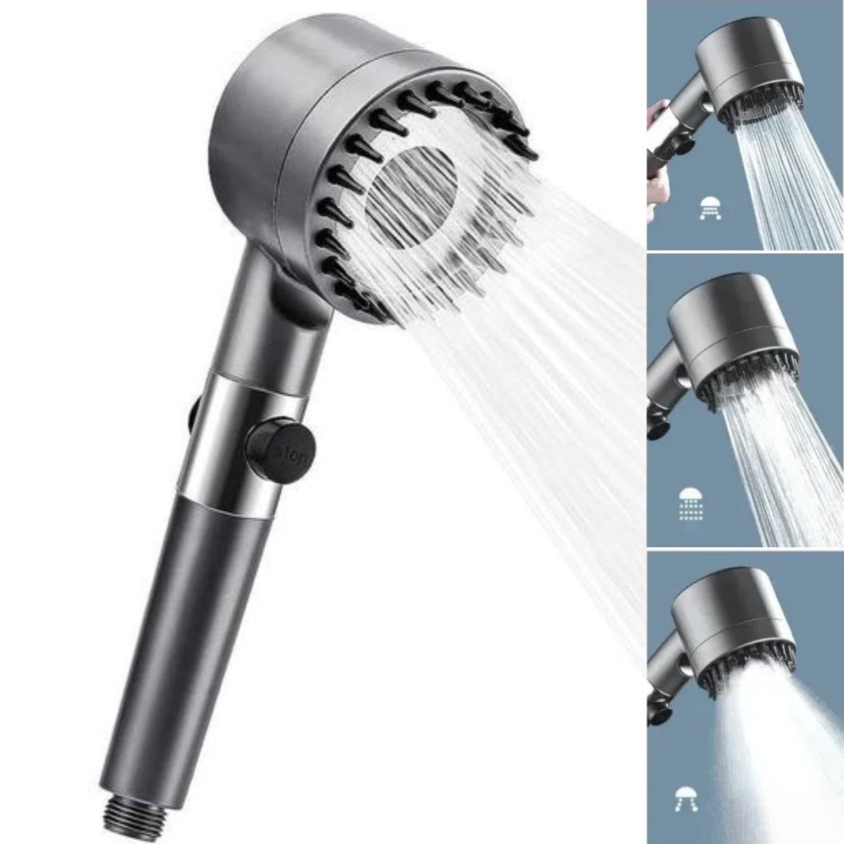 Ürün Gezgini® 3 Kademeli Turbo Basınçlı Masaj Başlıklı Silikon Fırçalı Duş Başlığı – Yüksek Basınçlı Su Tasarruflu Duş Başlığı