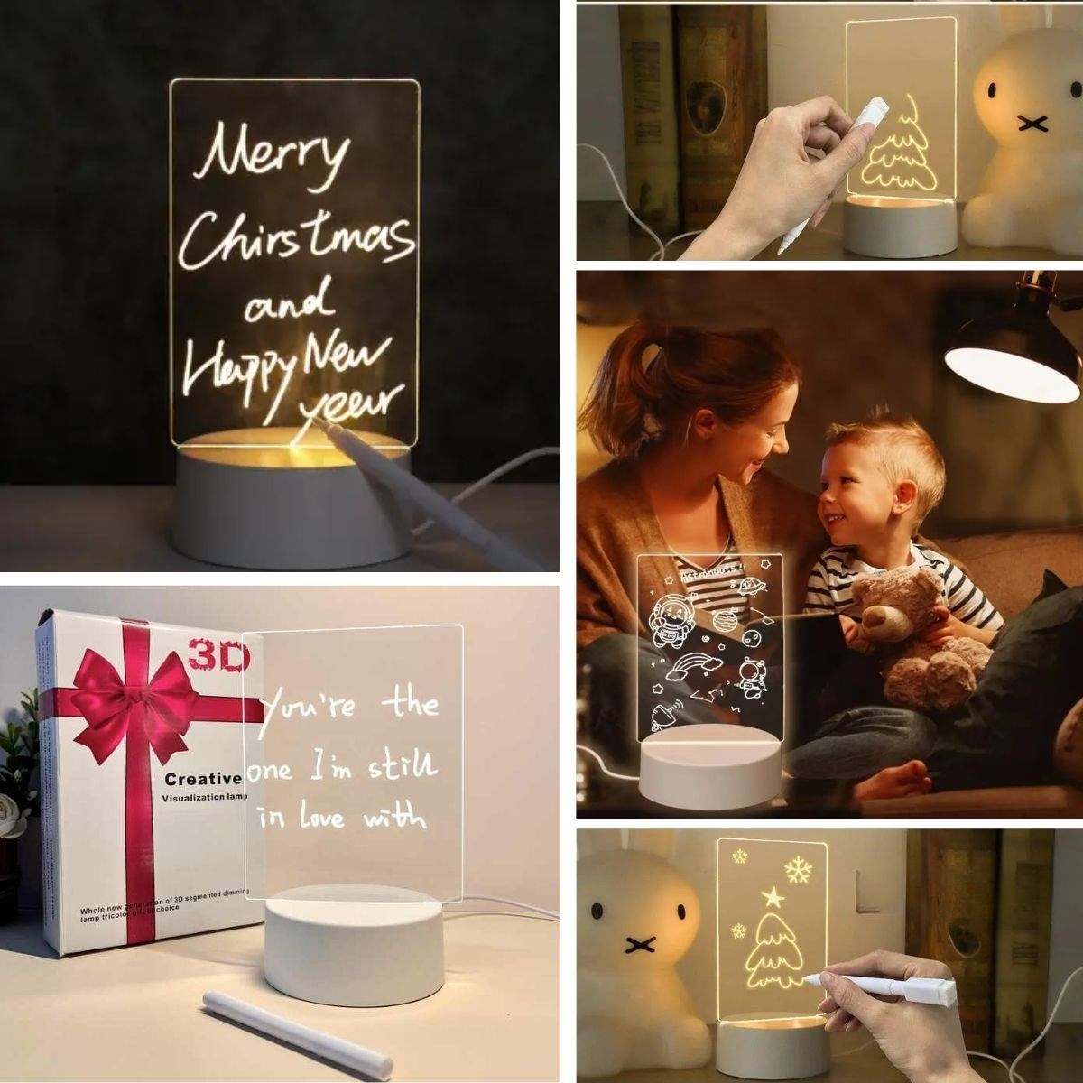 Ürün Gezgini® USB Kablolu Işıklı Kendiliğinden Beyaz Kalemli-Silgili Kreatif 3D Görselleştirme LED Lambası