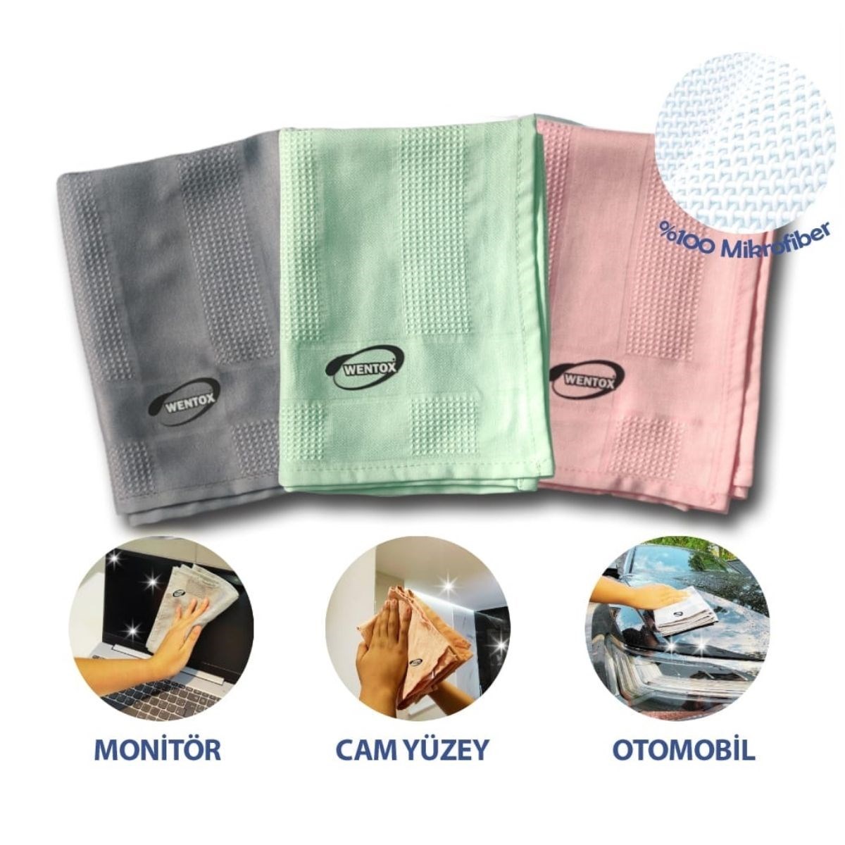 caselka® İz Bırakmayan Mikrofiber Temizlik Bezi 3'lü Set Cam ve Ayna Silme Toz Alma Temizlik Bezi