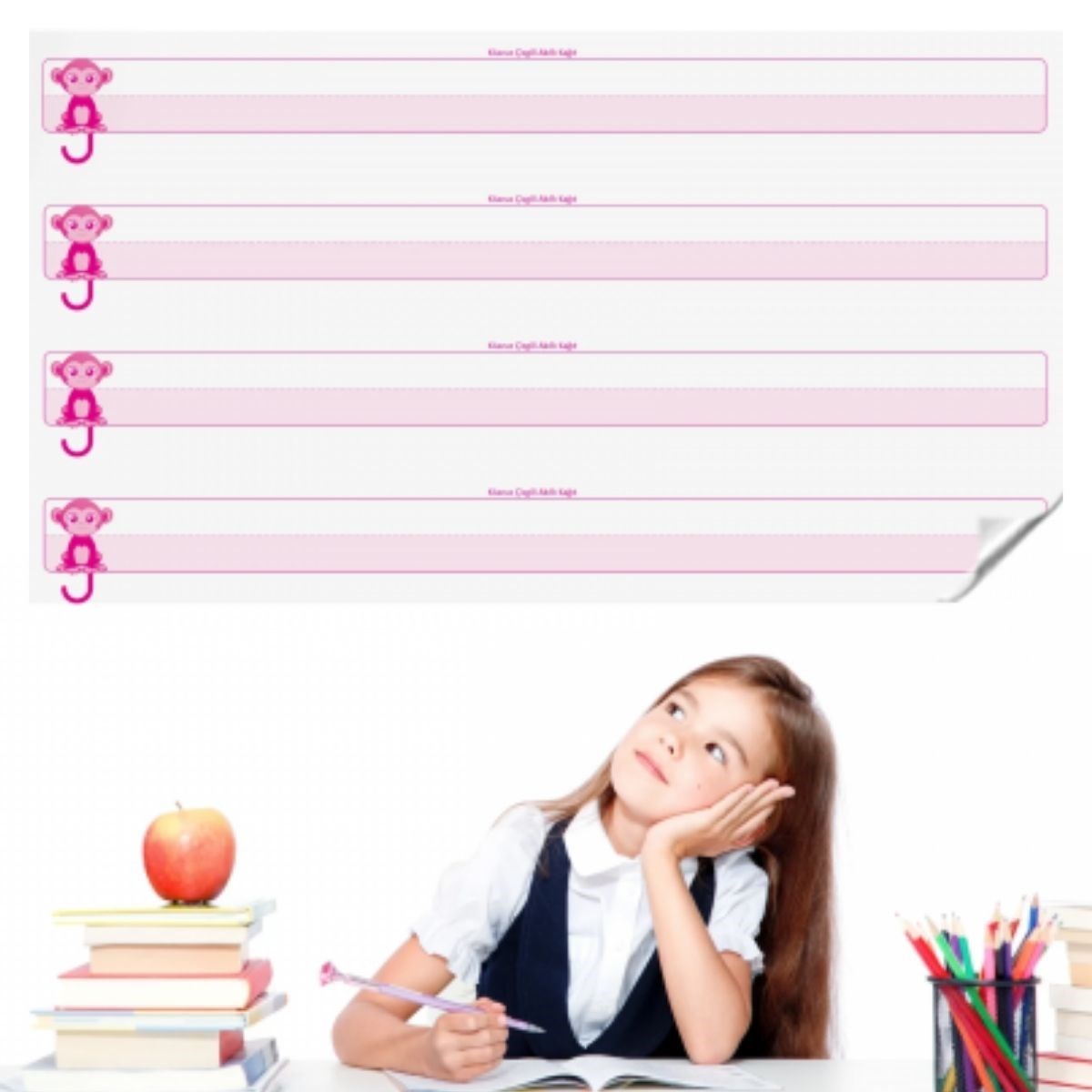 Ürün Gezgini® Kılavuz Çizgili Akıllı Kağıt Yazı Tahtası Duvarda İz Bırakmaz Statik Yeni Müfredata Uygun 100x56cm