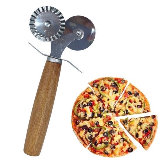 BUFFER® Ahşap Saplı 2li Hamur Kesme Ruleti Düz ve Dalgalı Pizza Börek Kesici Aparatı