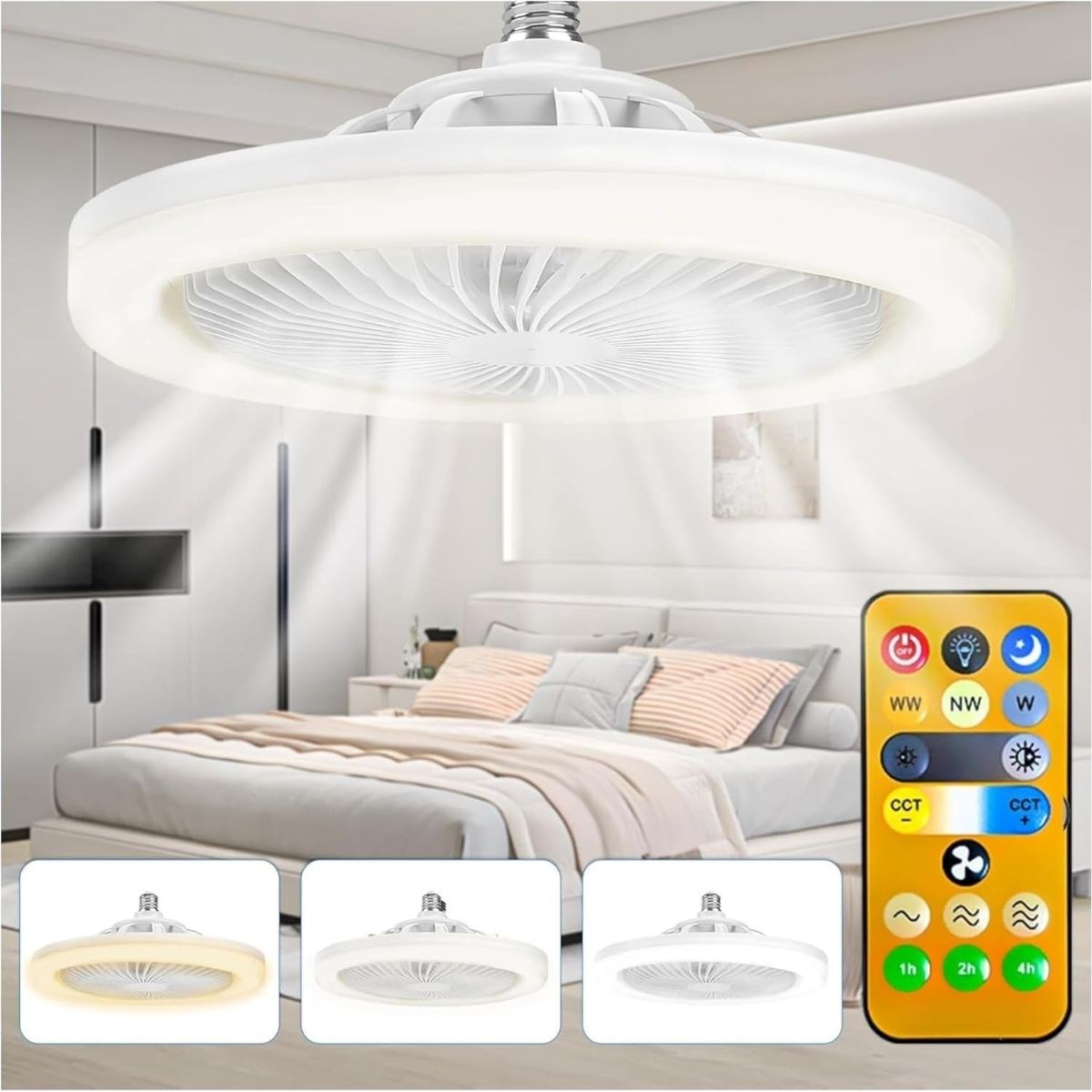 Ürün Gezgini®E27 Duylu 3 Farklı Işık Modlu ve 3 Seviye Fan Güçlü Uzaktan Kumandalı, Sessiz Kullanımlı, Kolay Kurulumlu,Led Işıklı Tavan Pervane Vantil