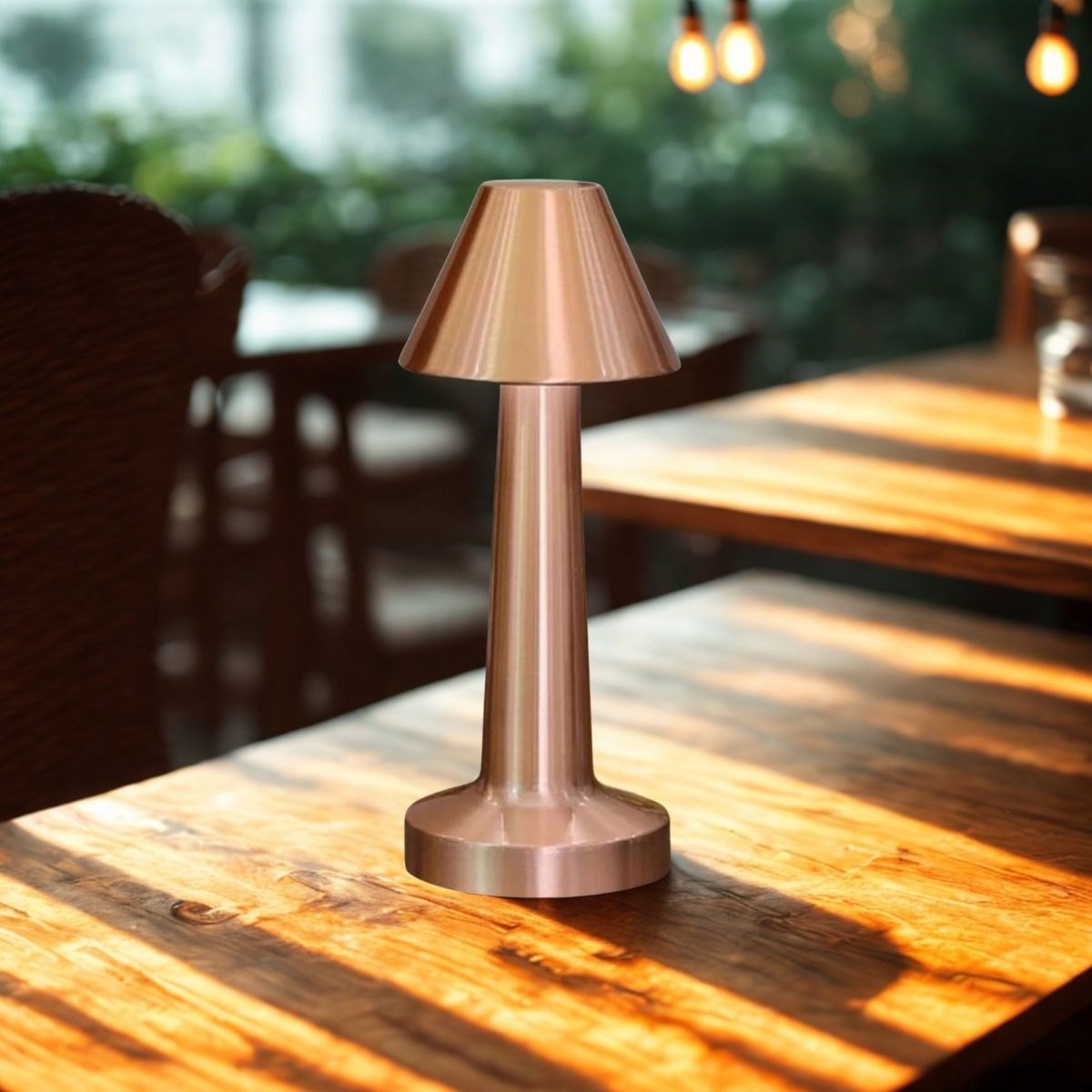 Ürün Gezgini® Çatı Model Bronz Renk Şarjlı Dokunmatik 3 Renkli LED Masa Lambası