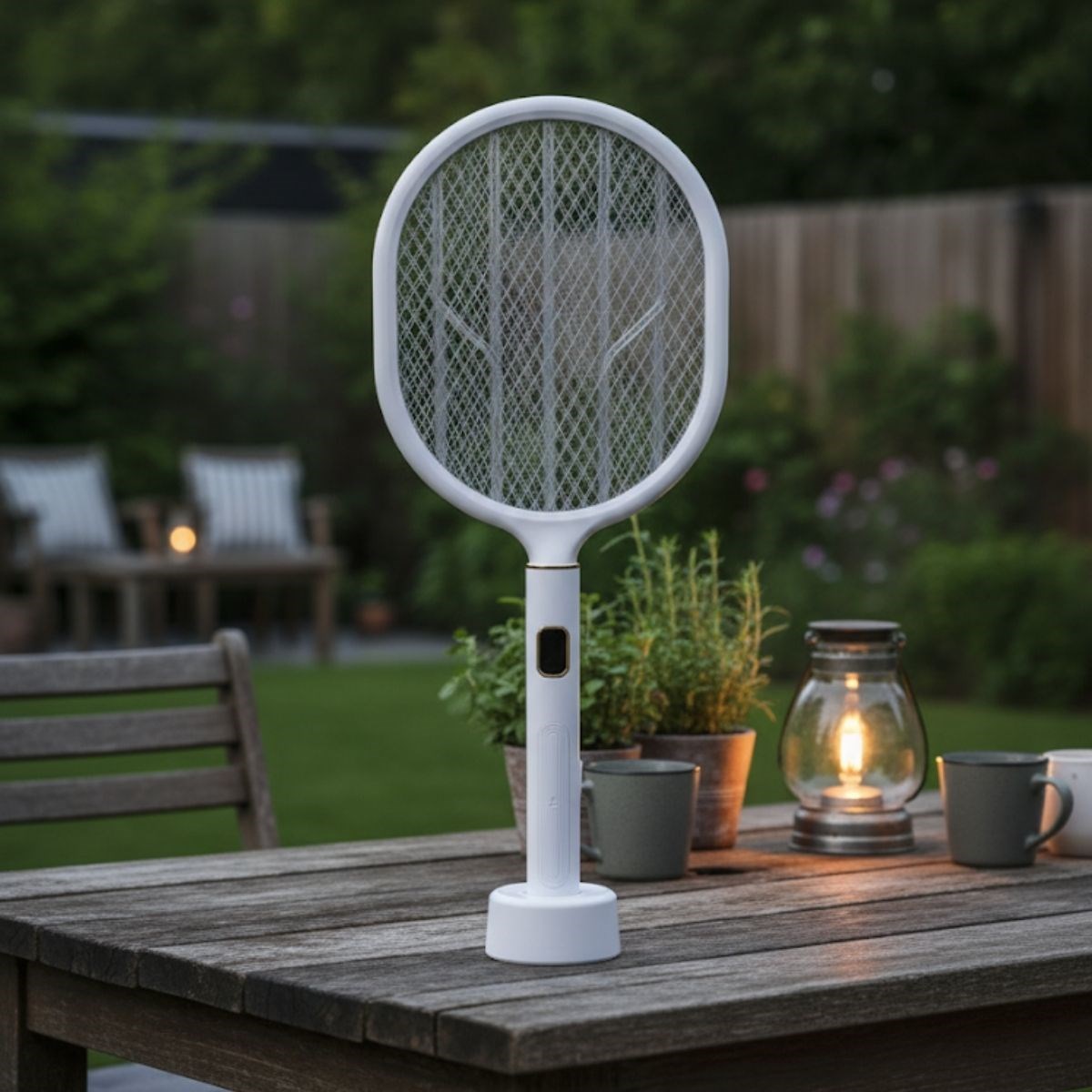 Ürün Gezgini® USB Şarjlı Beyaz Renk Kendiliğinden Standlı Şarj Göstergeli UV Işıklı Sinek Öldürme Raketi LTD-718