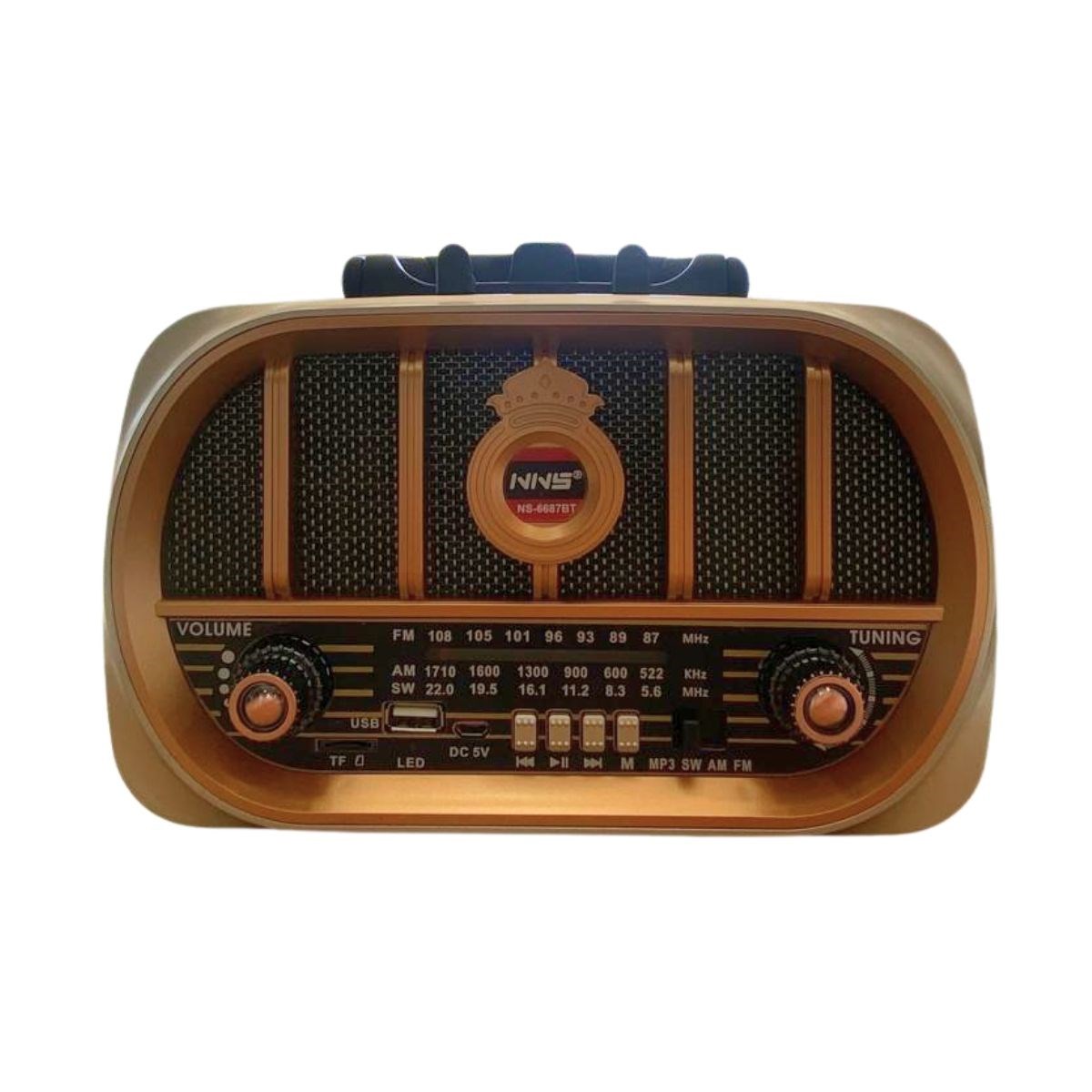 caselka® Orta Boy Retro, Nostaljik, Ahşap Tasarım Bluetooth Hoparlörlü, Şarjlı, Taşınabilir Oval Ön Yüzlü FM/AM Destekli Radyo NS6687