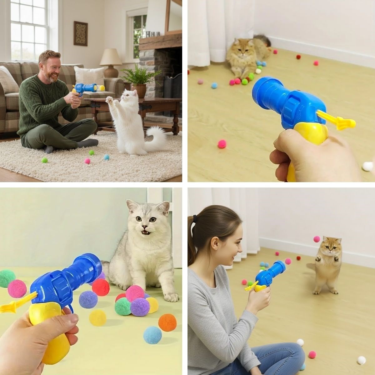 Ürün Gezgini®  20 Adet Renkli Peluş Toplu Kedi Oyun Tabancası – Kedi Egzersiz ve Oyun Aracı