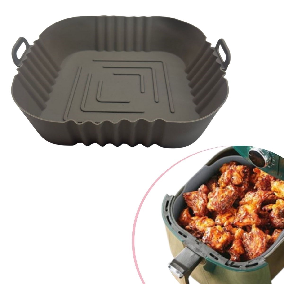 BUFFER® Color Heat Resistant Washable Silicone Oven And Airfryer Square Model Baking Mat 20 Cm