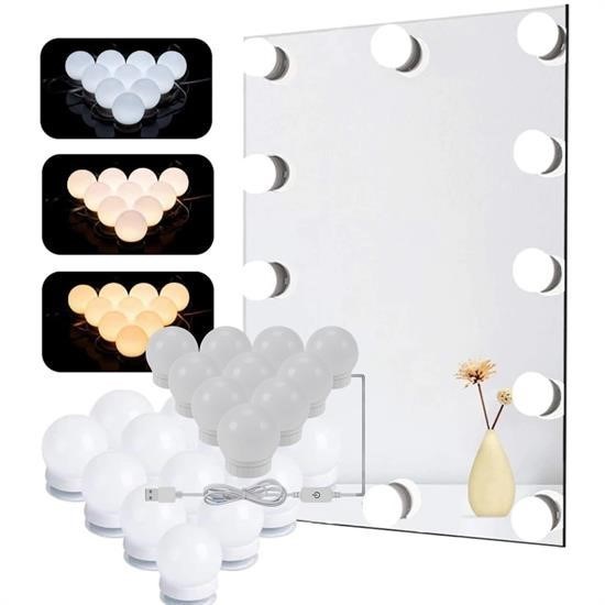 Home Nostalji Hollywood Style 10 Makeup Table Mirror White Led Light Lamp USB