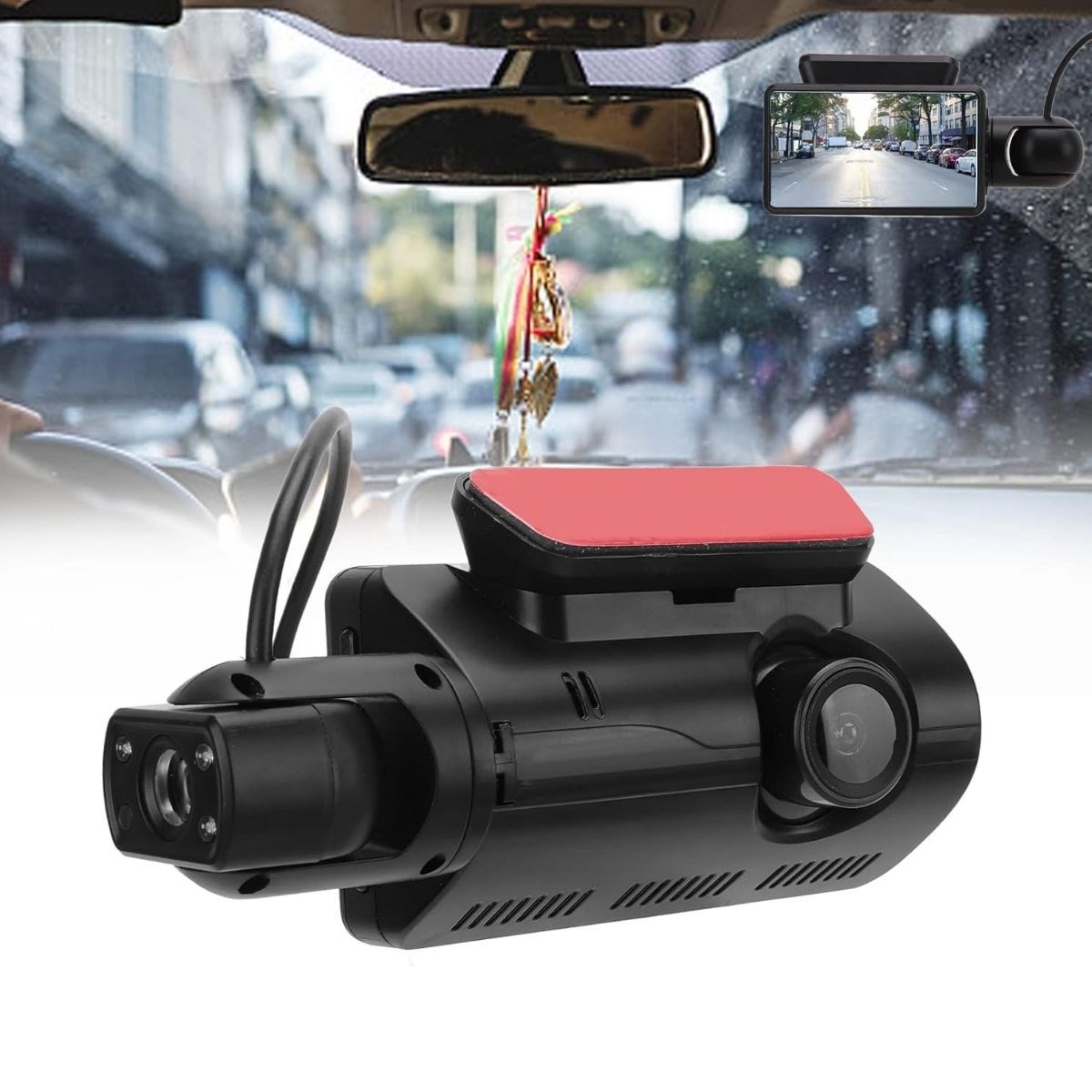 caselka® Araç İçi & Dışı Çift Lensli WiFi Kamera – 1080P HD,Gece Görüşlü, G-Sensörlü DVR Dashcam