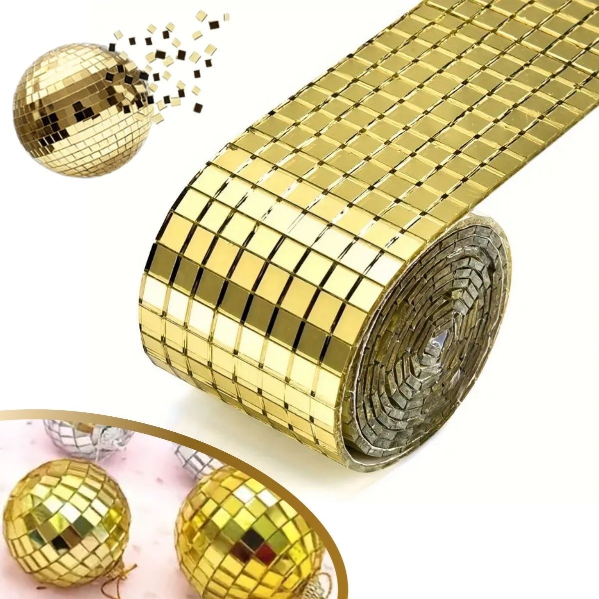caselka®1 Metre Uzunluğunda Gold Renk Aynalı Mozaik Taşlı Dekor Bandı 4 cm x 1 mt