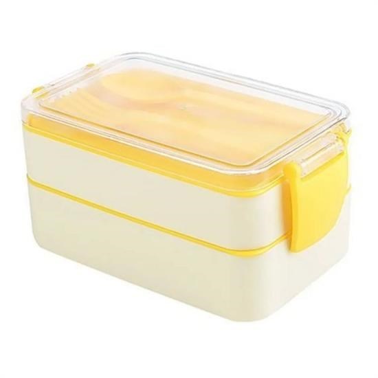 caselka® 2 Bölmeli Çok Amaçlı 900 ml Kapasiteli Çatal Kaşıklı Dayanıklı Beslenme Kabı Yiyecek Kutusu