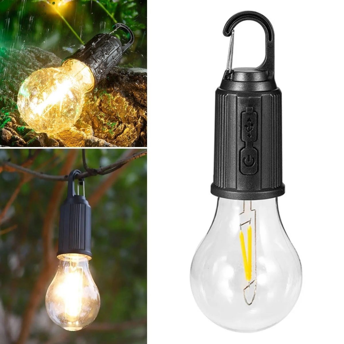BUFFER® Rechargeable 3 Different Mode LED Self Hanging Hook Camping ,Outdoor Wall Lamp