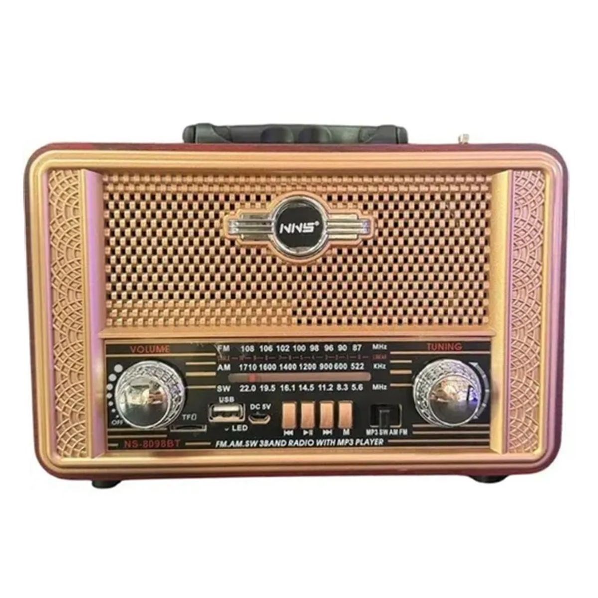 caselka® Retro, Nostaljik, Ahşap Tasarım Bluetooth Hoparlörlü, Şarjlı, Taşınabilir Otantik Tasarımlı FM/AM Destekli Radyo NS8098