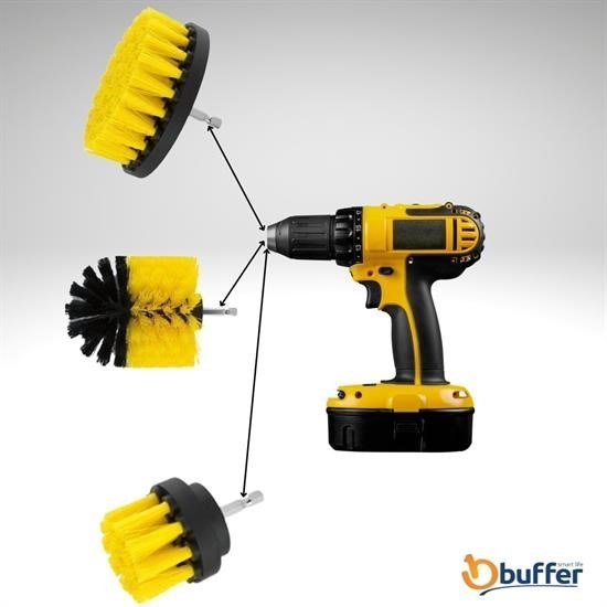 BUFFER® 3lü Matkap Ucu Banyo Küvet Duşakabin Araba Tekerliği Koltuk Yıkama Temizleme Fırçası Seti