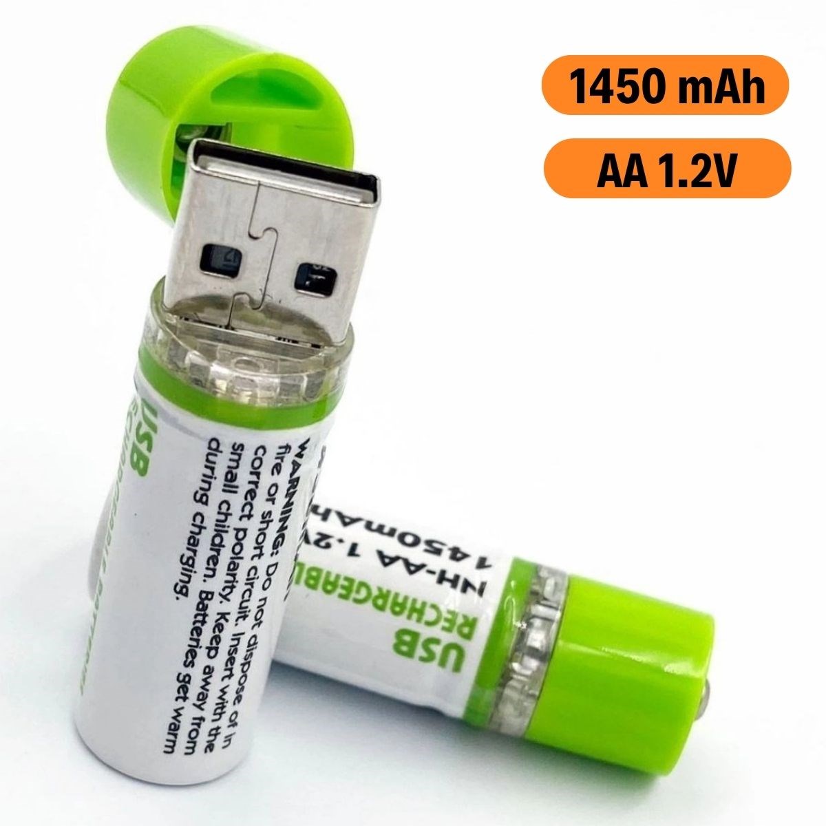 Ürün Gezgini® USB Şarjlı 1450mAh AA 1.2V Lityum Kalem Pil – 2’li Set, Tekrar Şarj Edilebilir Uzun Ömürlü Dönüştürülebilir Batarya