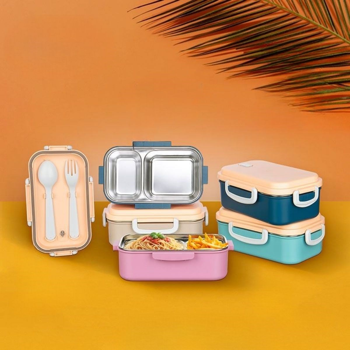 Ürün Gezgini® 2 Bölmeli 150-300 Ml Paslanmaz Çelik Yemek Kabı Beslenme Kabı Yiyecek Saklama Kabı