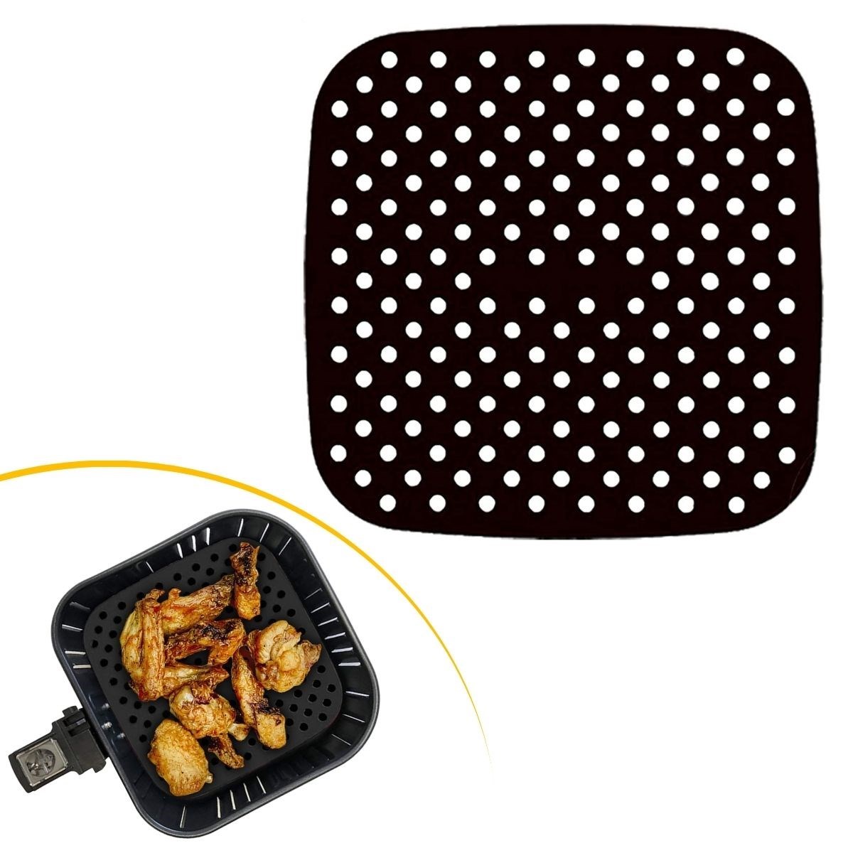 BUFFER® Black Heat Resistant Washable Silicone Oven And Airfryer Square Model Baking Mat 21.5 Cm
