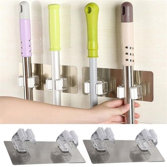 Ürün Gezgini® Pratik Organizer 4lü Yapışkanlı Fırça Paspas Mop Fırça Sabitleyici Ergonomik Alet Aparatı