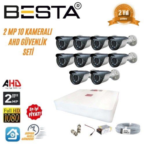 2MP Ahd 1080P Gece Görüşlü 10 Kameralı Güvenlik Sistemi